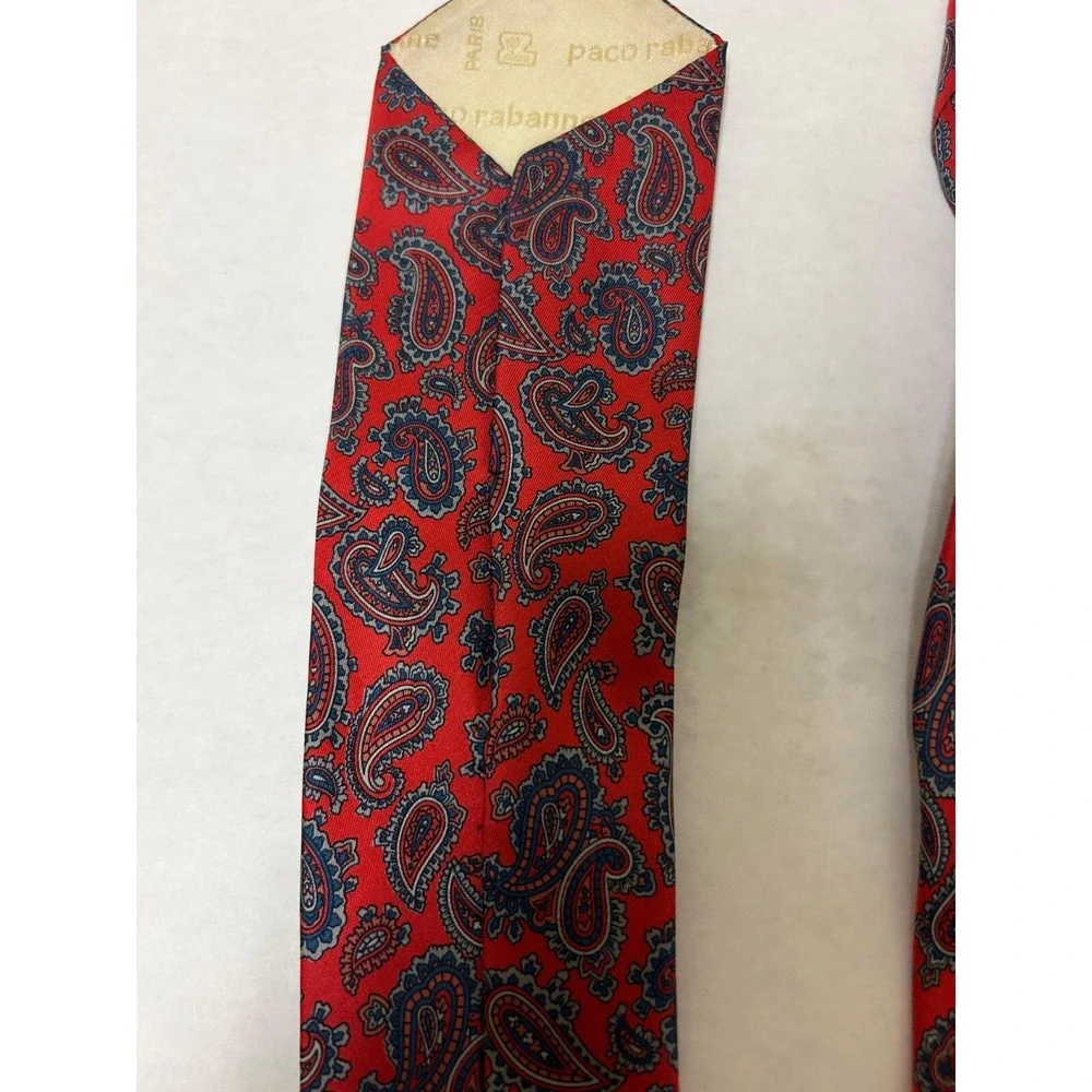 Paco Rabanne Necktie Men's One Size Red Paisley Print 100% Silk Designer Classic